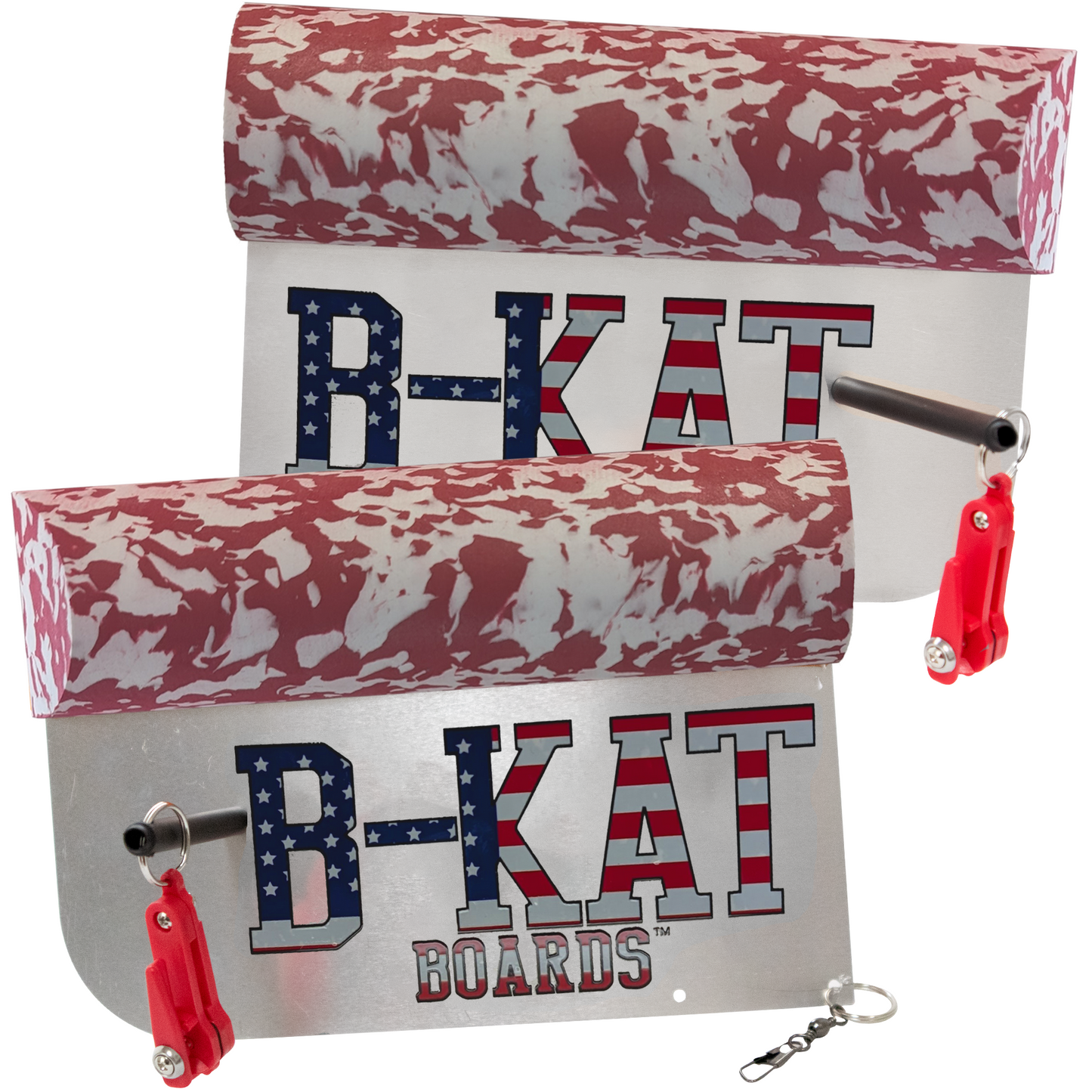 Two B-Kat Boards with American flag design on a white background Freedom Red/Silver
