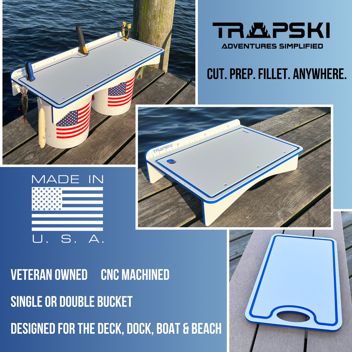 Made in the USA | Premium Bucket or Cooler Fishing Cutting Board